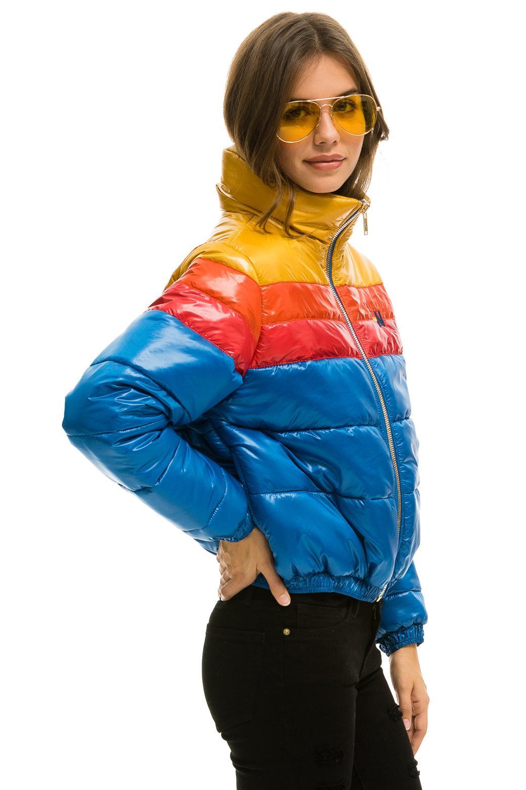 COLOR BLOCK LUXE APRES PUFFER JACKET -  GLOSSY SNORKEL BLUE Female Product Image