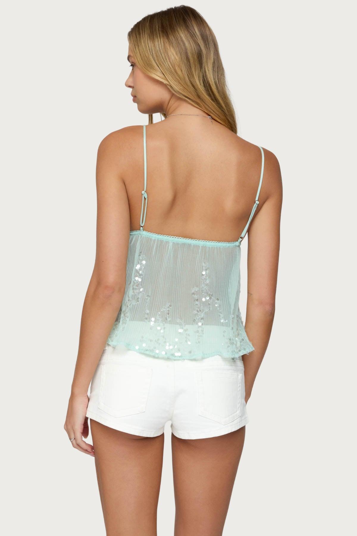 Sequin Sheer Mesh Babydoll Top Product Image