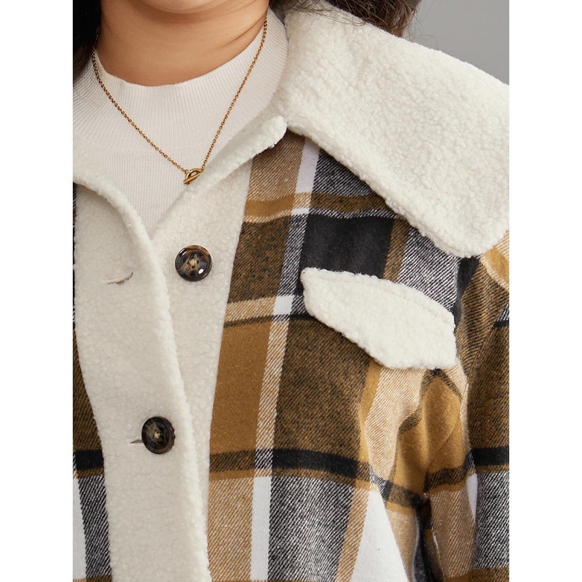 Plus Size Plaid Contrast Patchwork Button Through Jacket Women Chocolate Contrast Dailywear Jackets BloomChic 26/4X Product Image