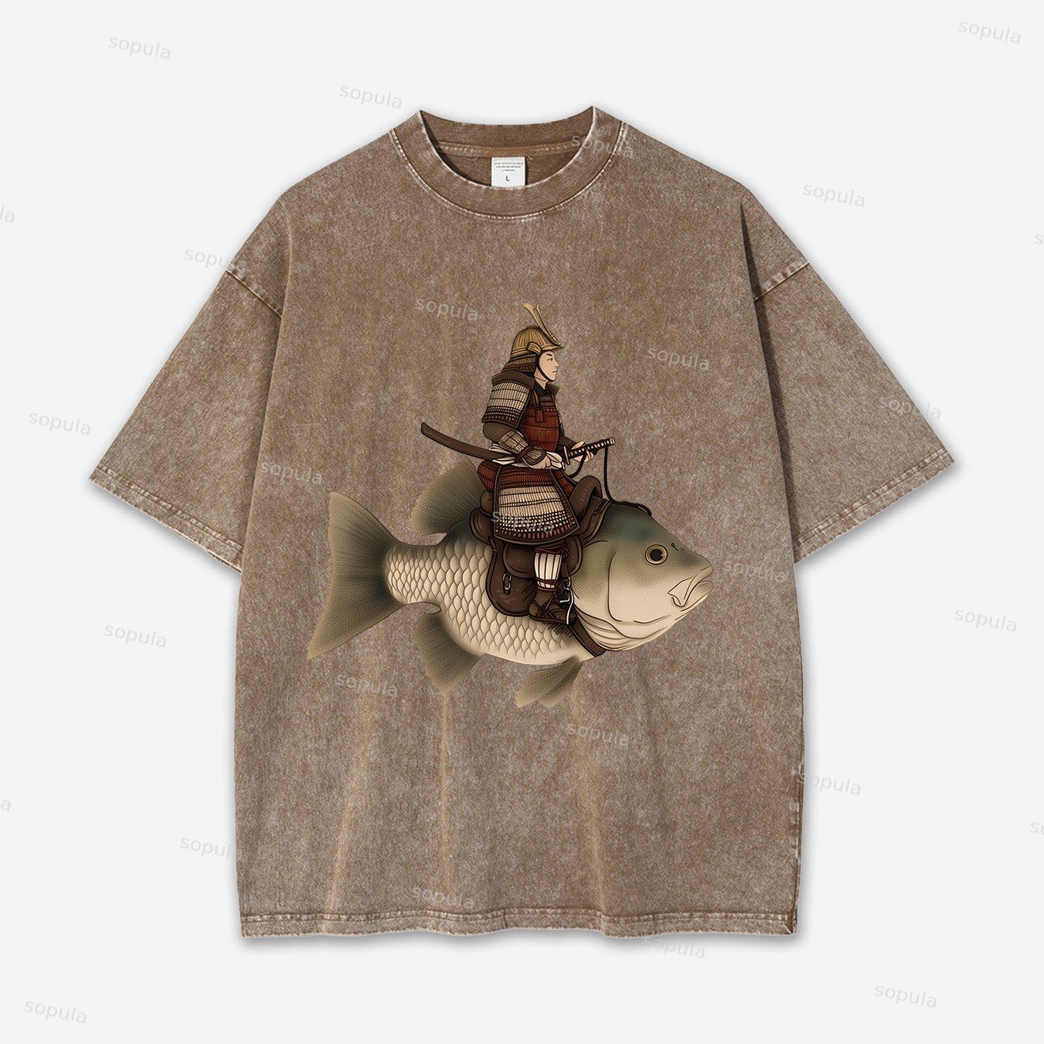 Fat Cat Eating Ramen Acid Washed T-shirt Product Image