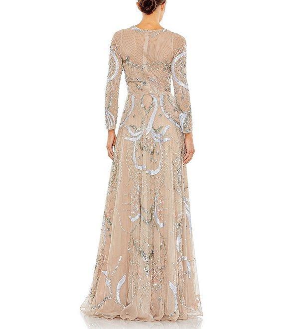 Mac Duggal Long Sleeve A-Line Crew Neck Lined Beaded Gown Product Image