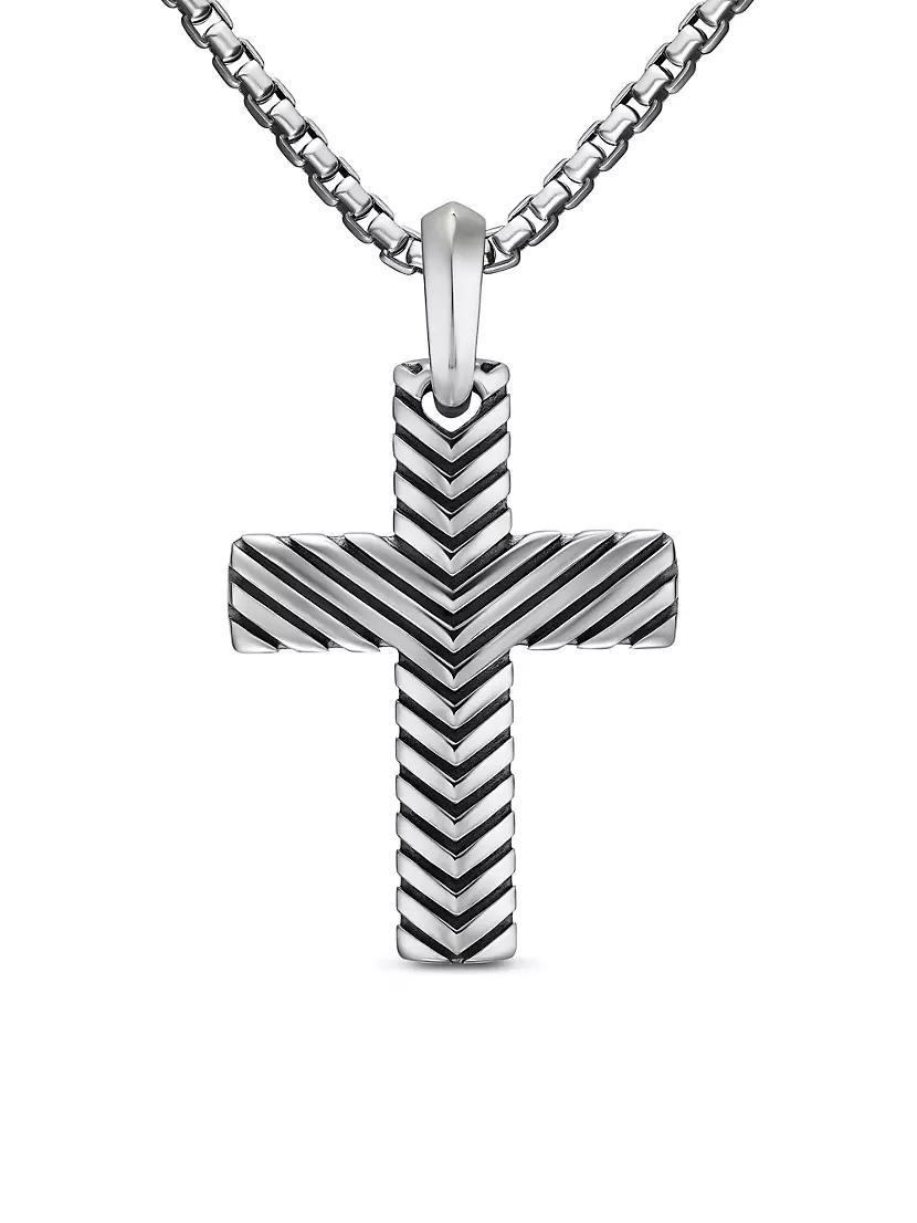 Chevron Cross Pendant in Sterling Silver, 36MM Product Image