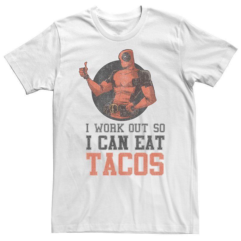 Big & Tall Marvel Deadpool "I Work Out So I Can Eat Tacos" Tee, Men's, Size: 3XL Tall, White Product Image