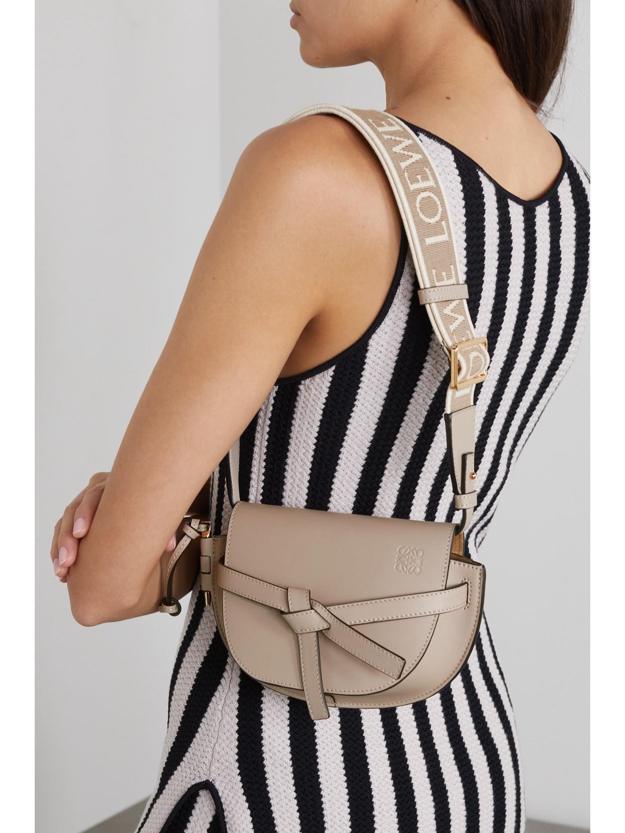 LOEWE Gate Mini Canvas Jacquard-trimmed Leather Shoulder Bag In Neutrals Product Image