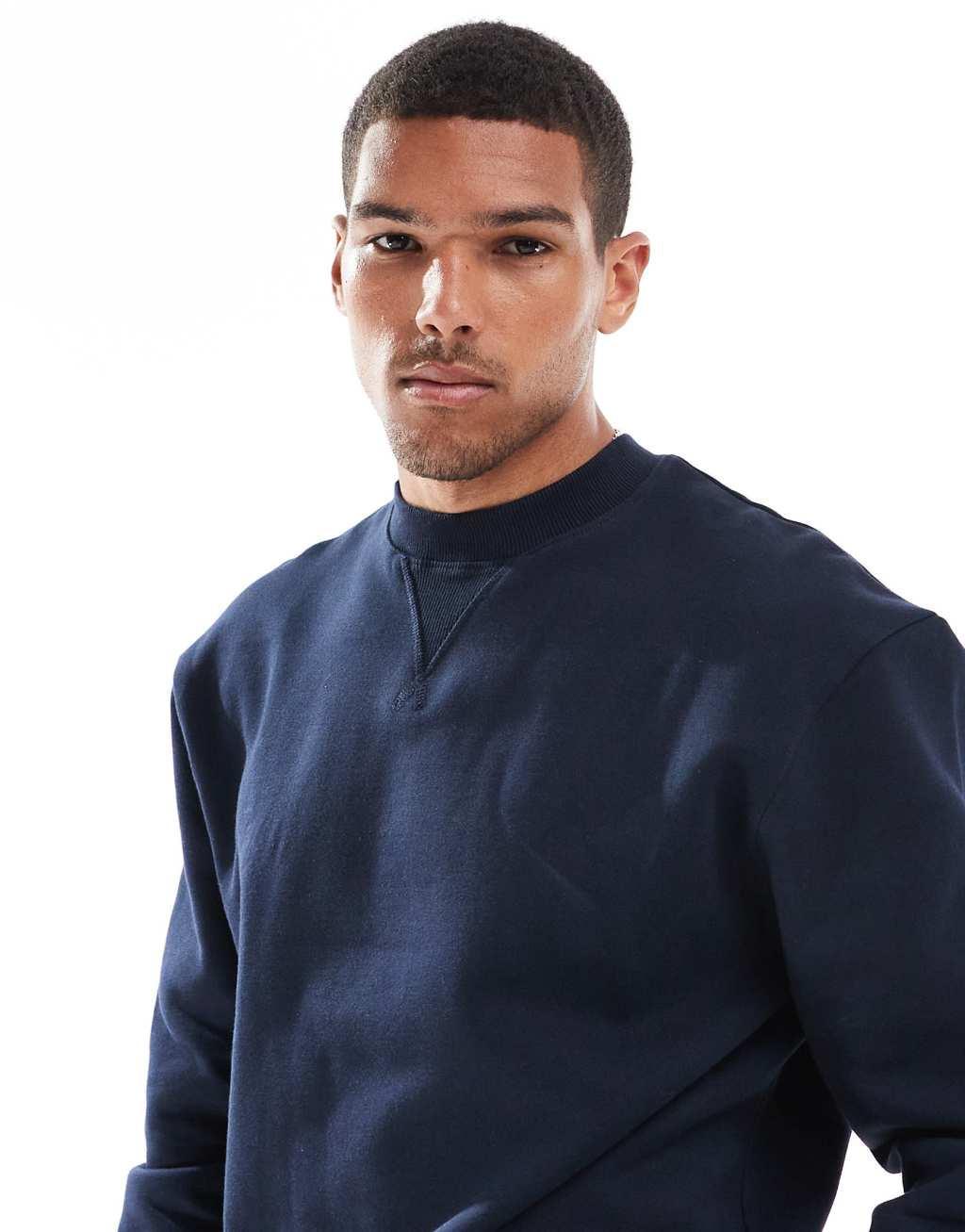 ASOS DESIGN premium heavyweight oversized sweatshirt in navy Product Image