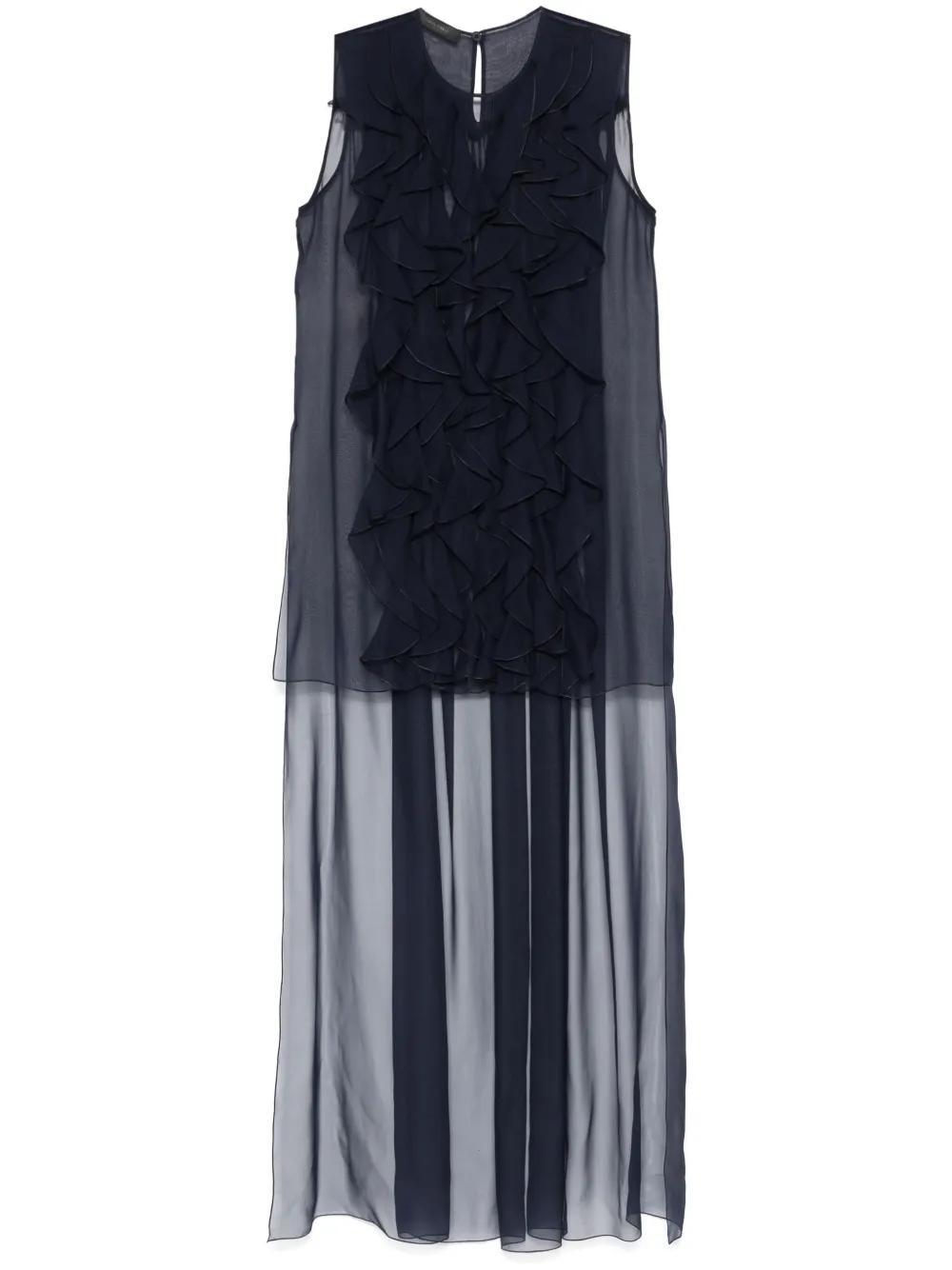 ALBERTA FERRETTI Ruched Chiffon Blouse In Blue Product Image