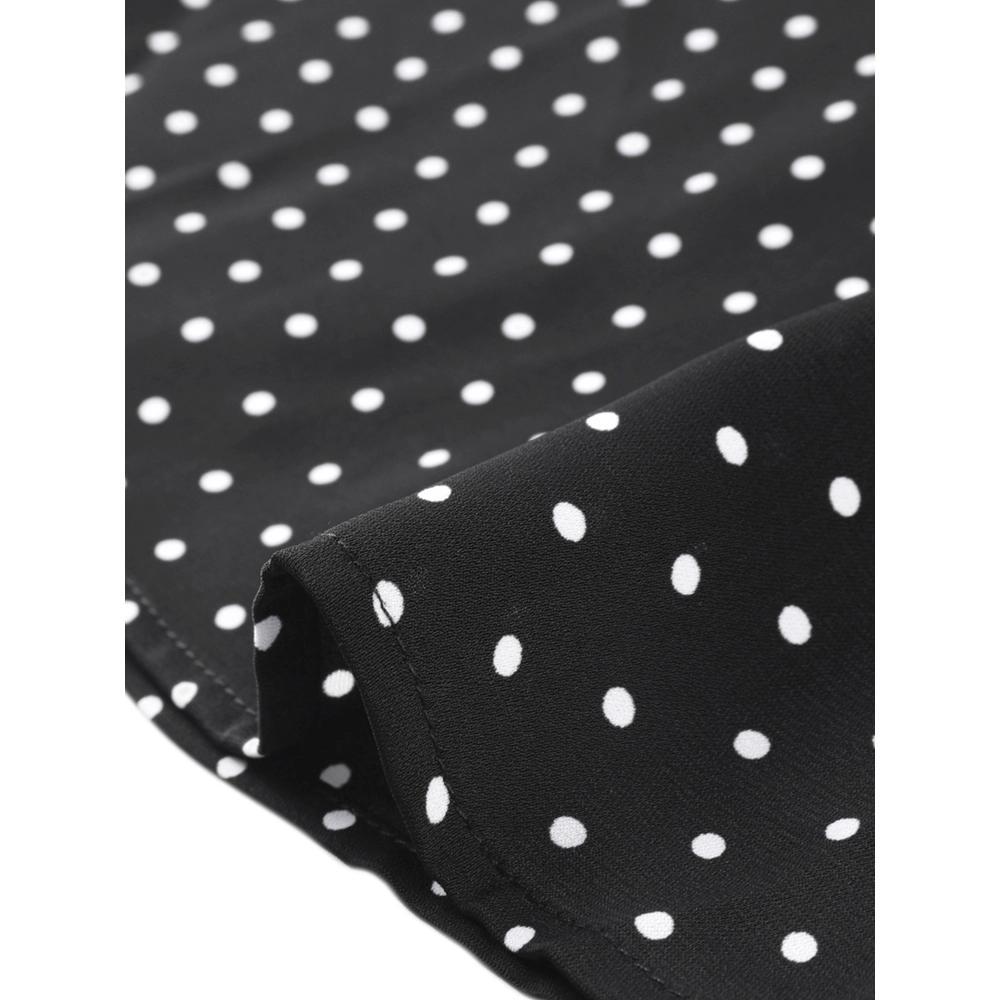 Allegra K Women's Peter Pan Collar Keyhole Back Vintage Polka Dots Blouses Product Image