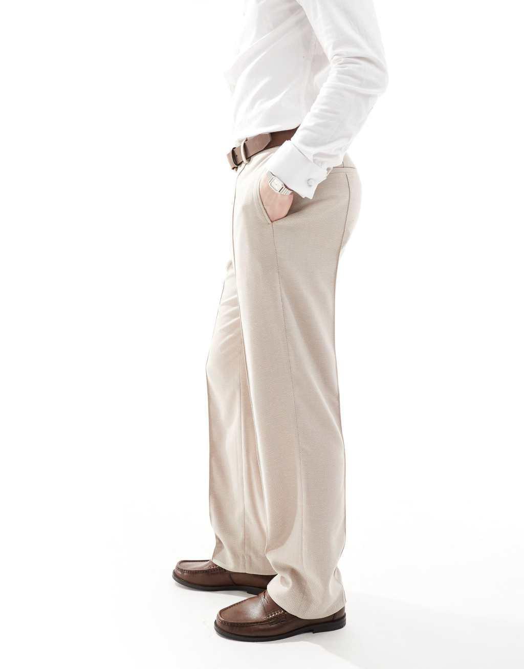 ASOS DESIGN smart straight leg pants with pintucks in textured stone Product Image