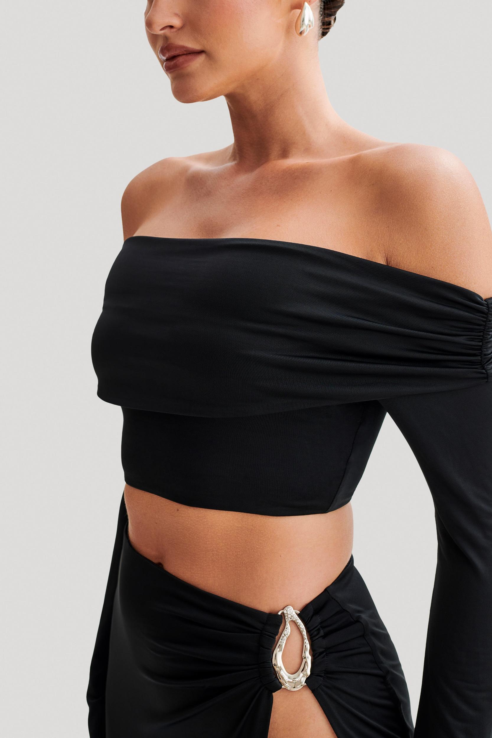 Camryn Slinky Off Shoulder Crop Top - Black Product Image