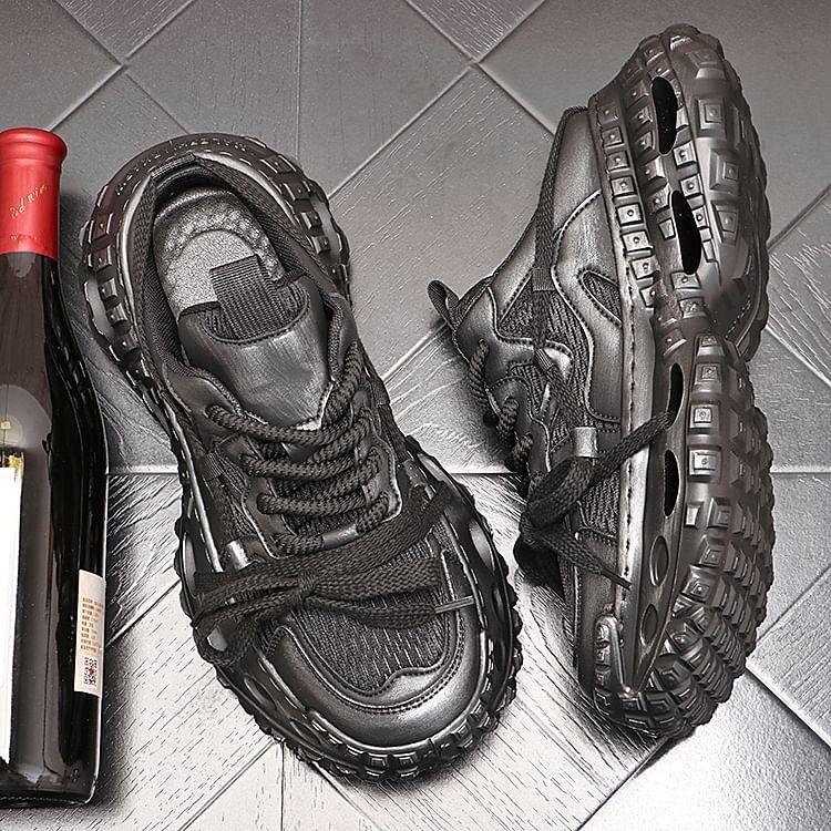 Platform Mesh Panel Lace-Up Mule Sneakers Product Image