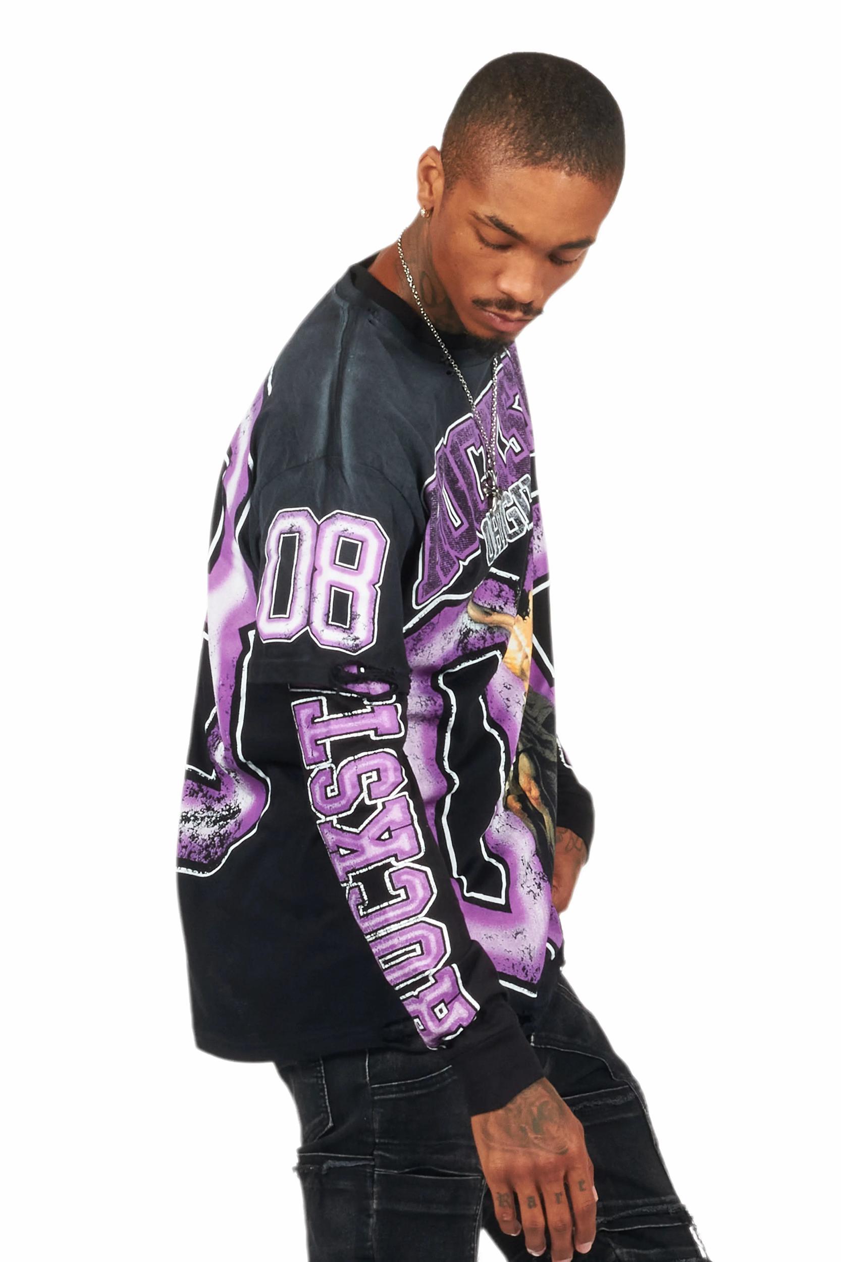 Fields Black/Purple Double Layer Long Sleeve Graphic T-Shirt Male Product Image