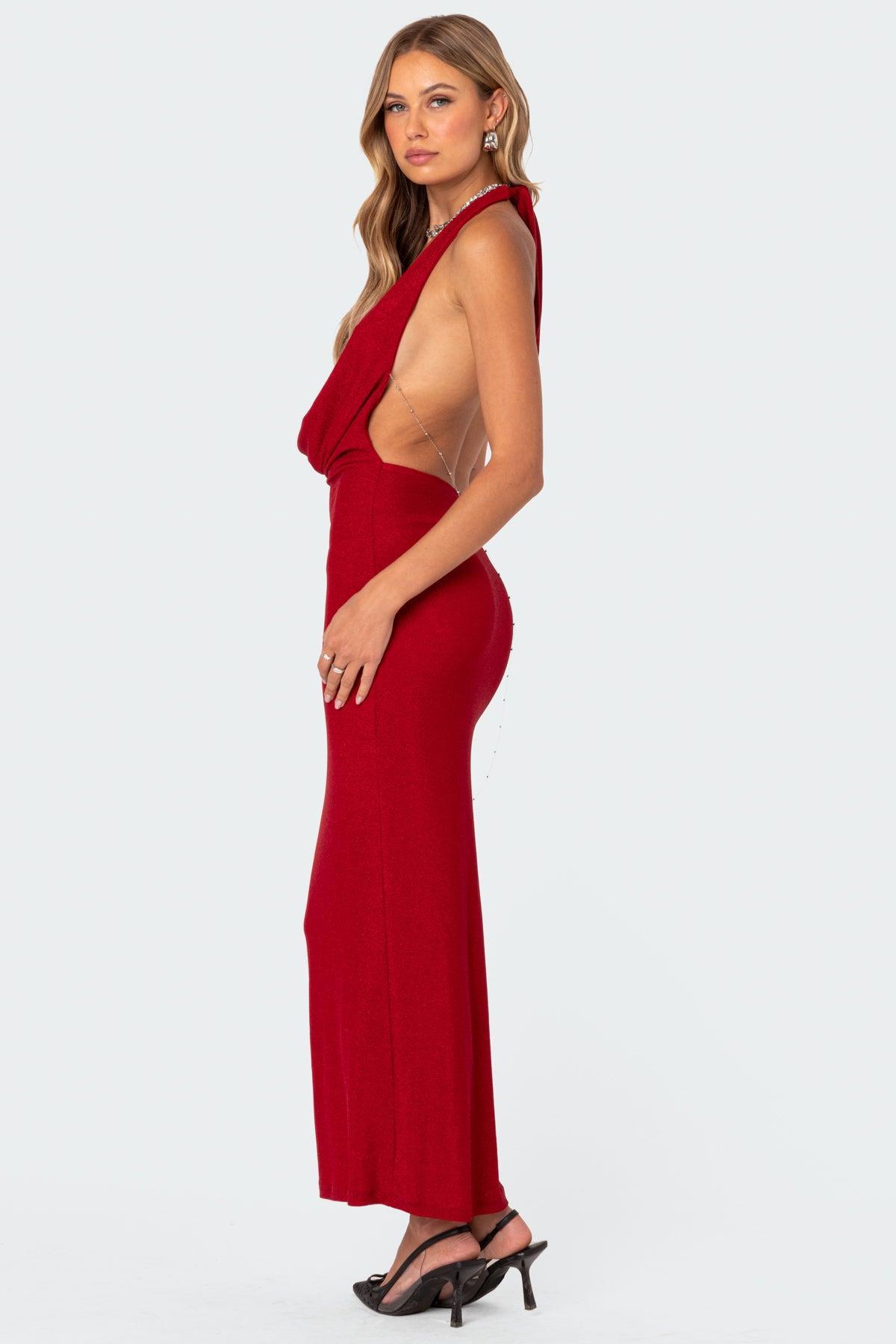 Cowl Neck Open Back Maxi Dress Product Image