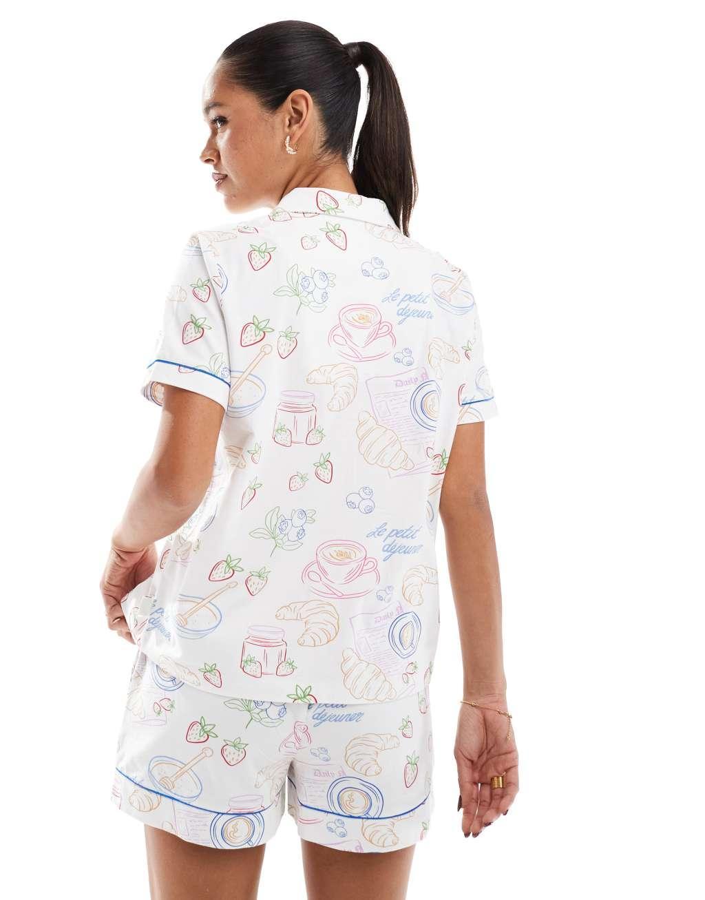 Chelsea Peers poly short sleeve revere pajama set in breakfast table print Product Image