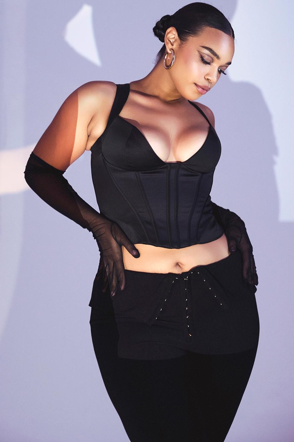 Liberty Black Satin Corset Product Image