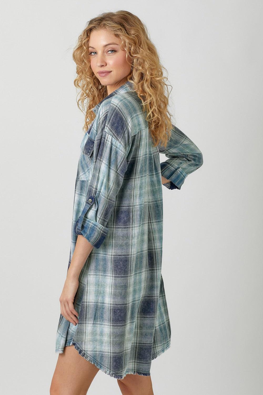 Washed Plaid Shirt Dress Product Image