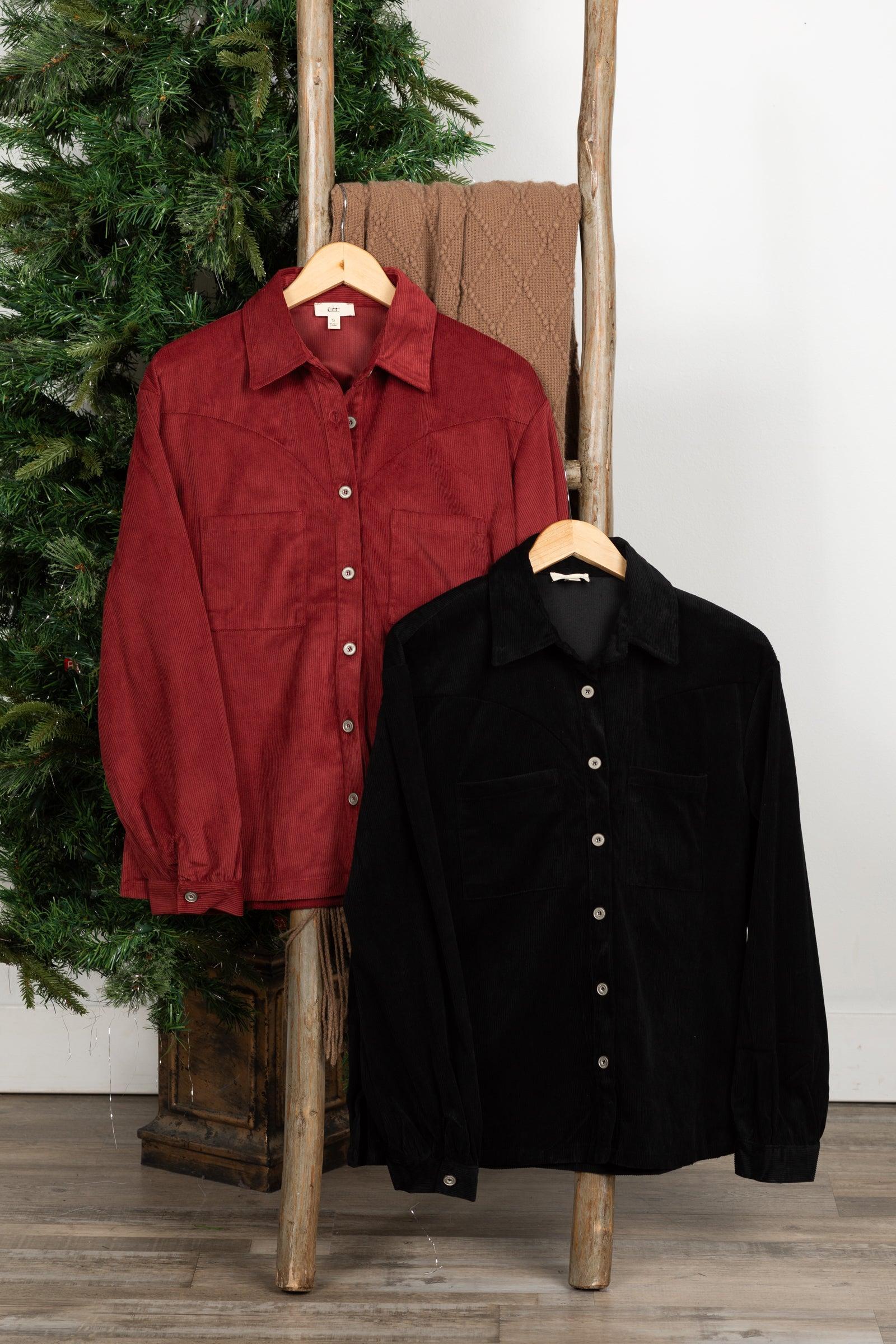 Solid Corduroy With Front Pockets Woven Top Product Image