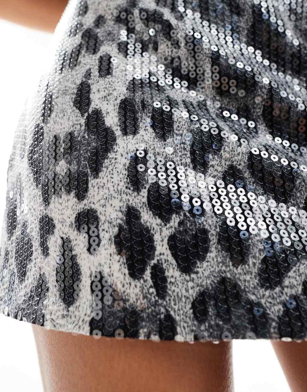 Amy Lynn ultra mini skirt in glazed leopard sequin Product Image