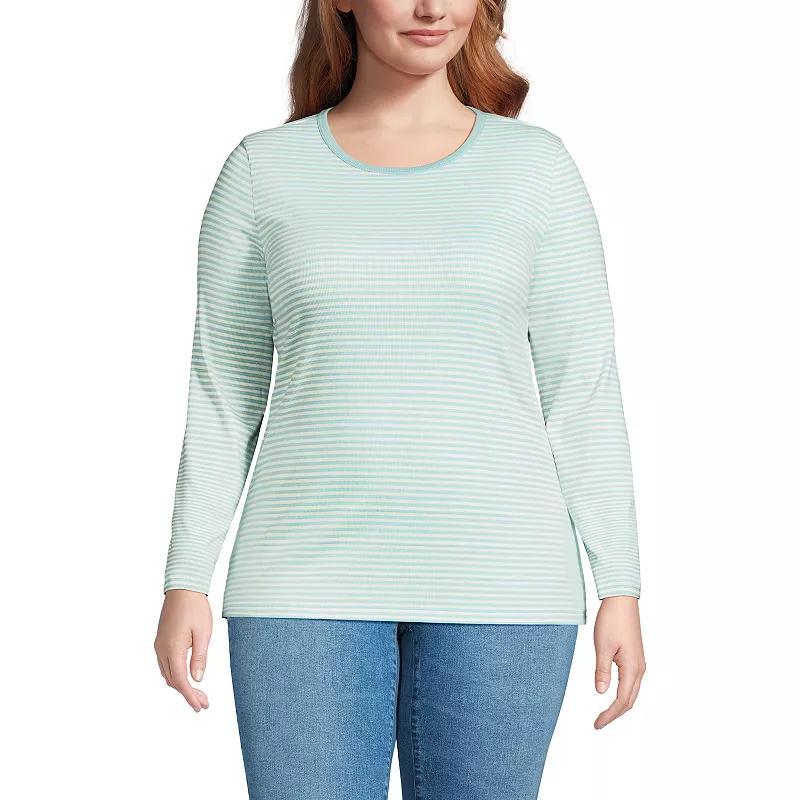 Plus Size Lands' End Long Sleeve Micro Rib Crewneck Top, Women's, Size: 2XL, White Product Image
