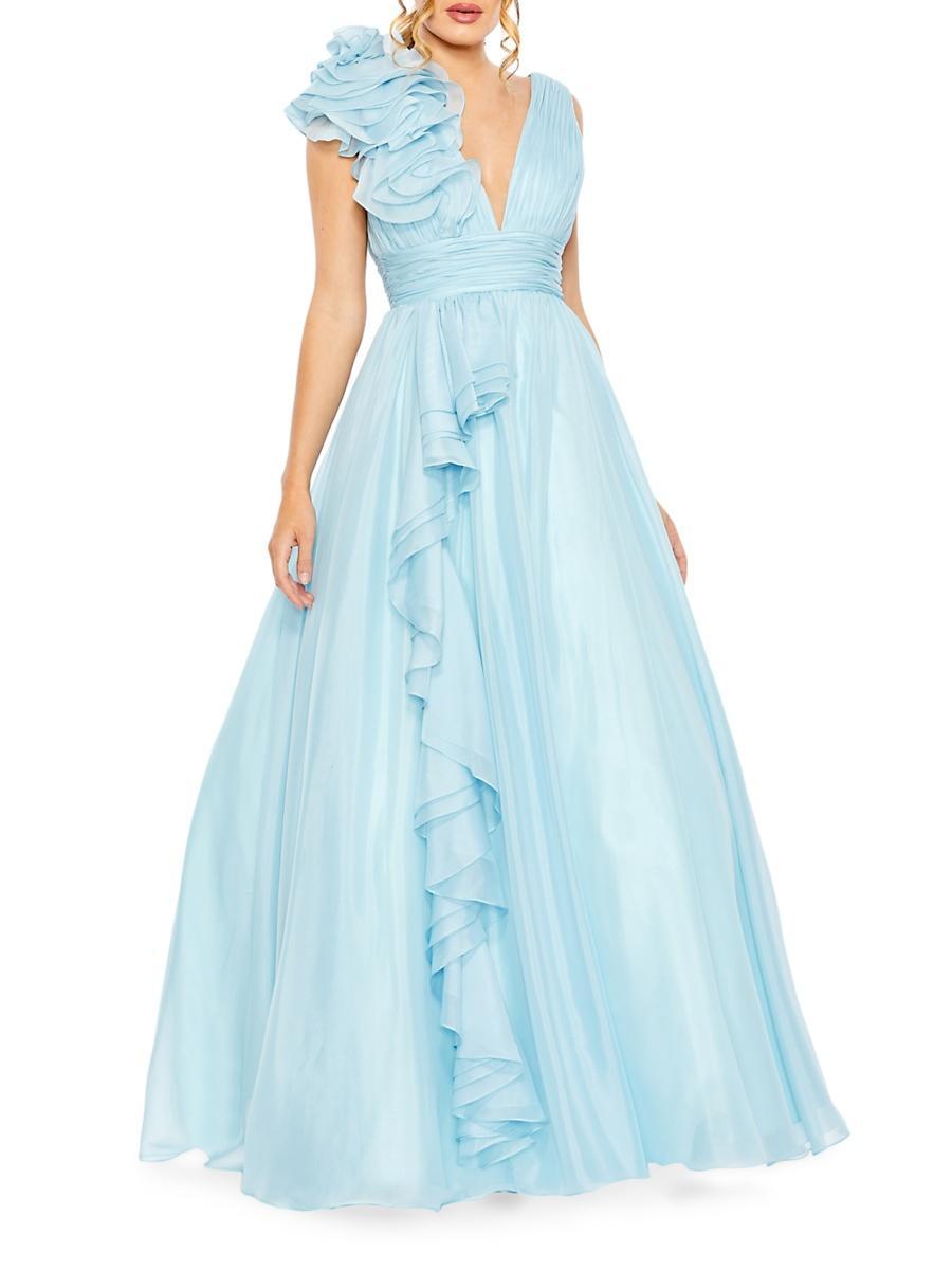 Womens Ruffle Shoulder V-Neck Gown Size 0 Product Image