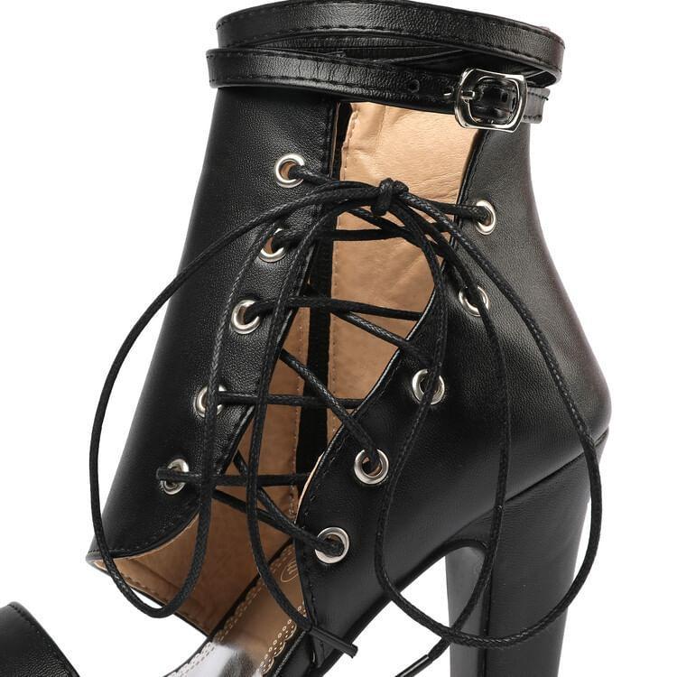 Ankle Strap Lace-Up Platform Chunky Heel Sandals Product Image