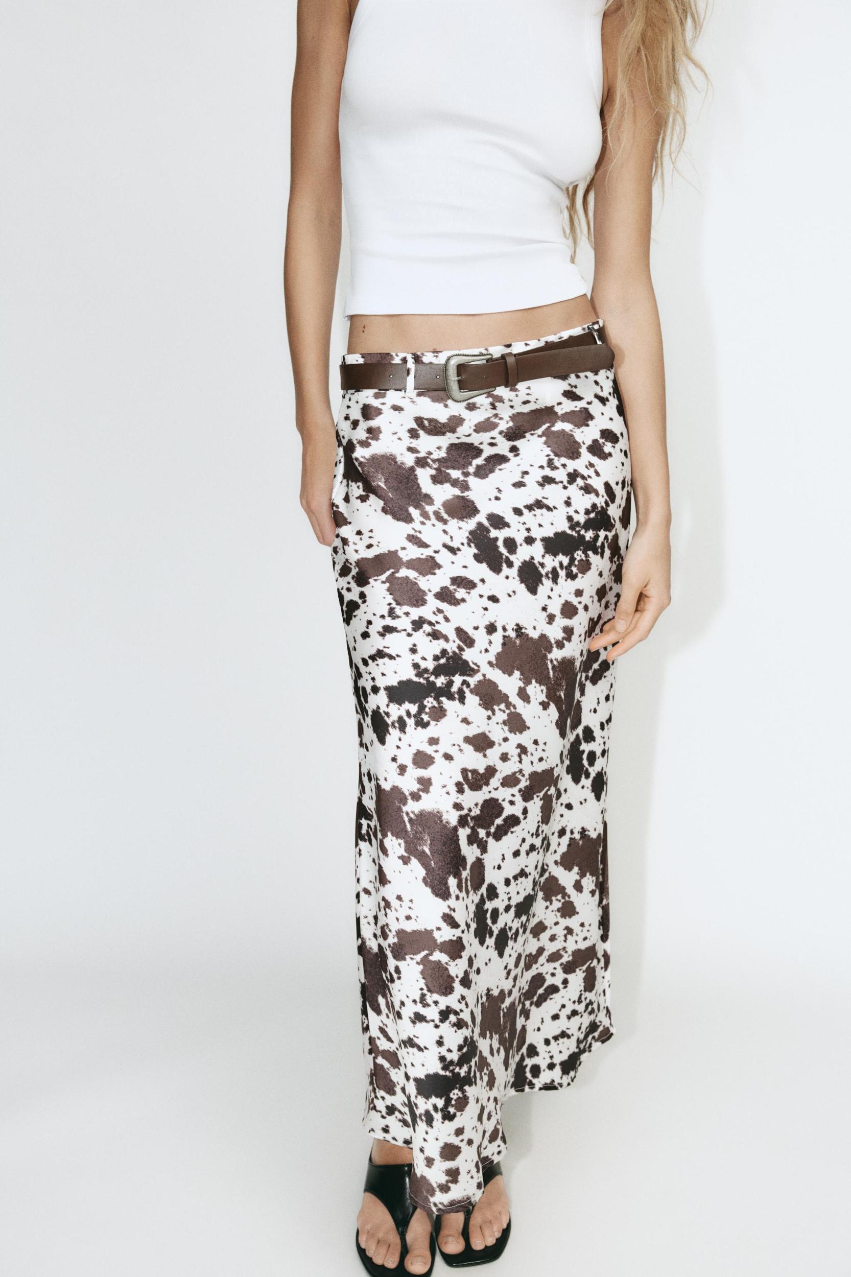 PRINTED SATIN SKIRT WITH BELT Product Image