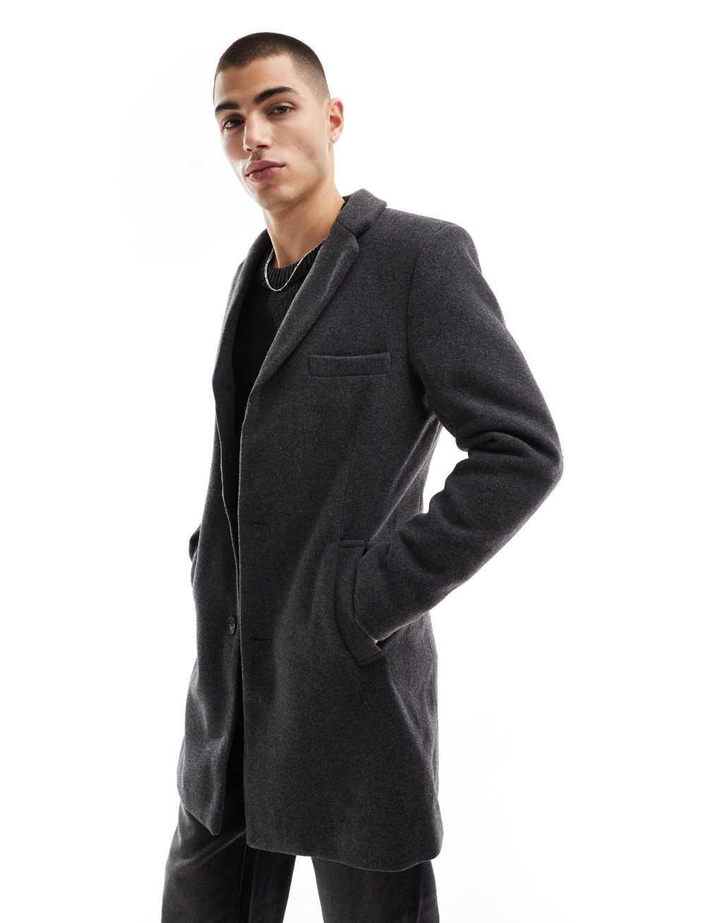 Only & Sons wool mix overcoat in gray Product Image