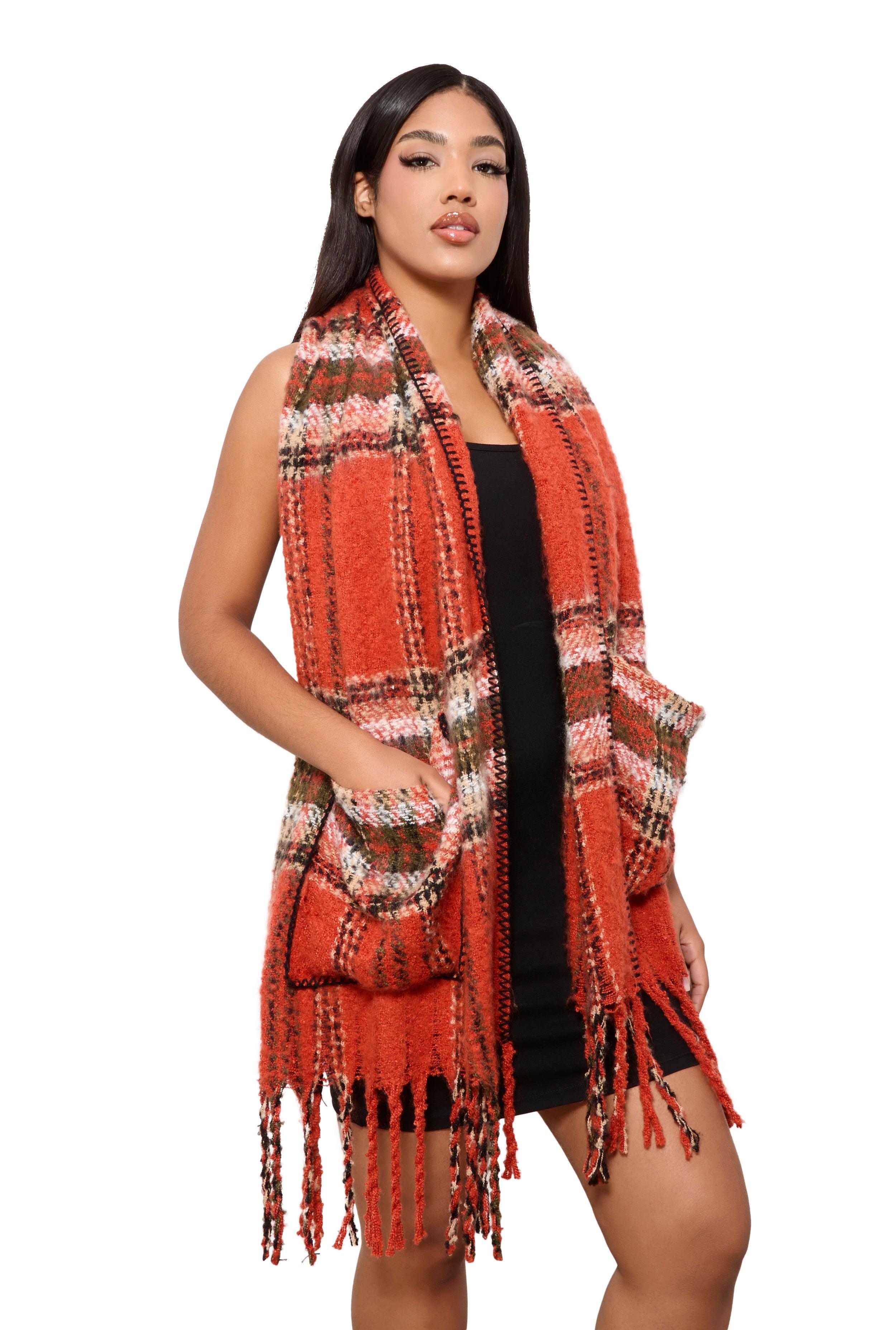 Boucle Plaid Pocket Scarf Female Product Image