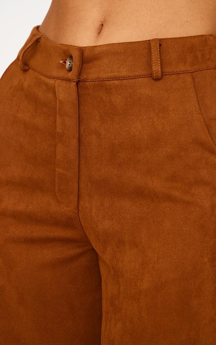 Camel Faux Suede Tailored Straight Leg Pants Product Image