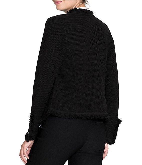 NIC + ZOE Fringe Trim Lapel Long Sleeve Snap Cuff Open Front Jacket Product Image
