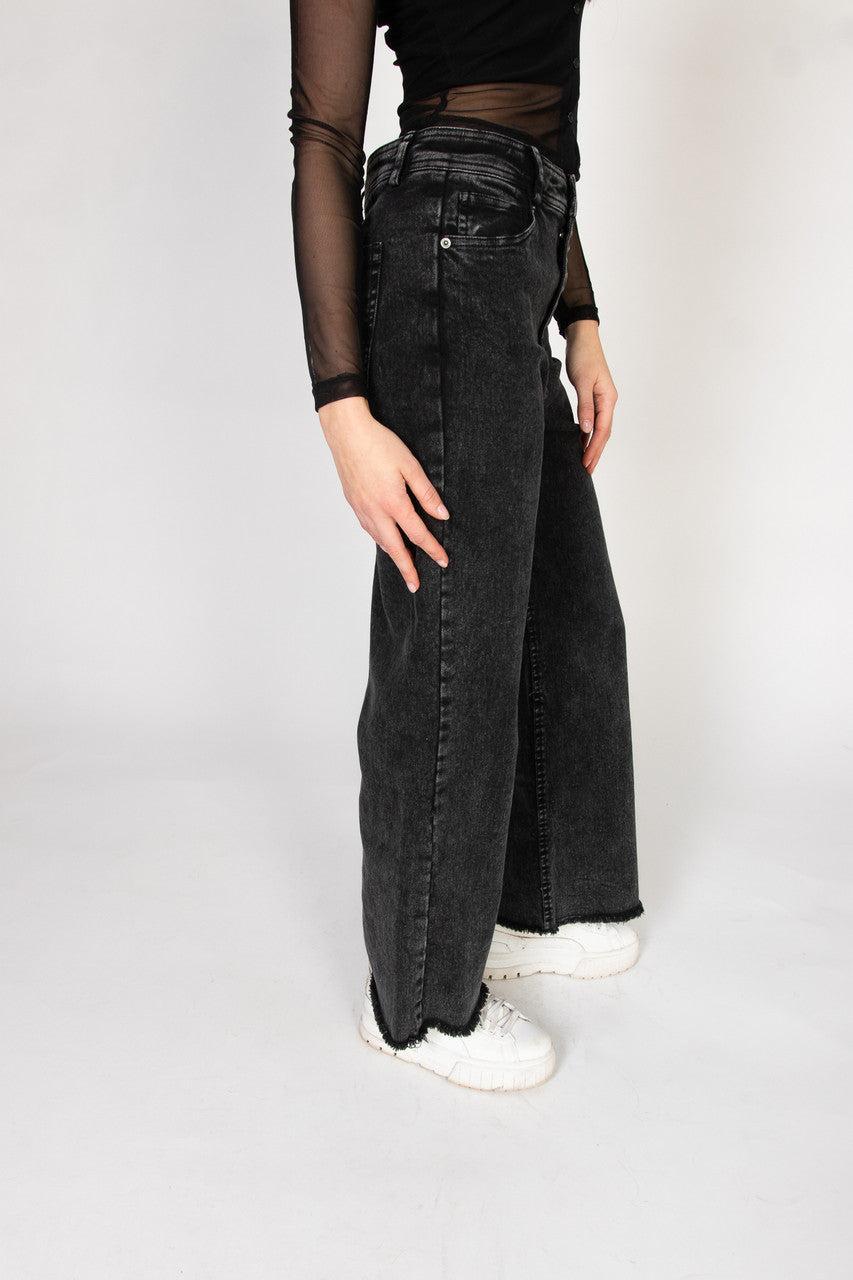 Frayed Hem Wide Leg Jeans Product Image