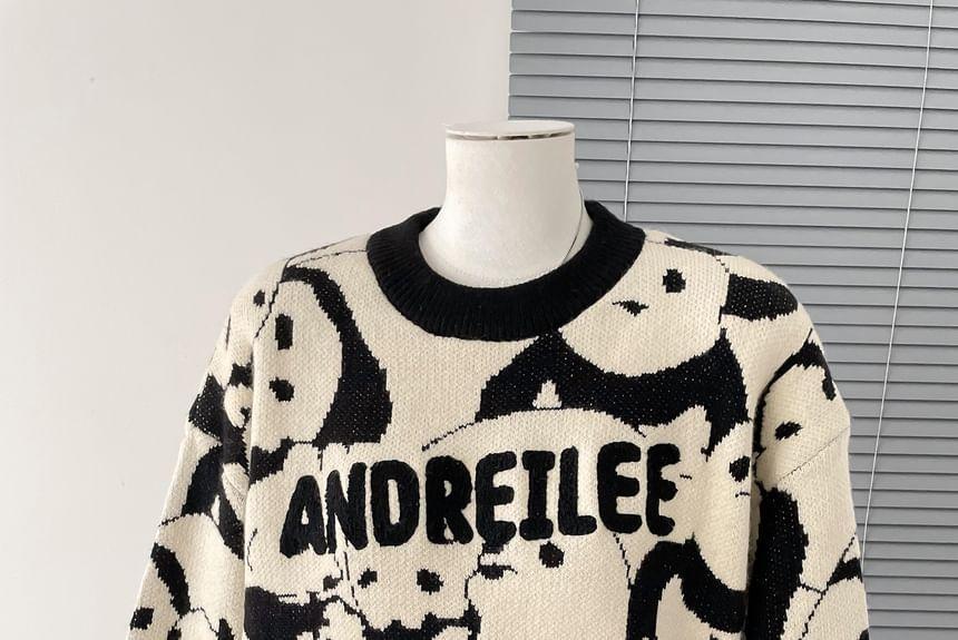 Round Neck Panda Print Lettering Sweater Product Image