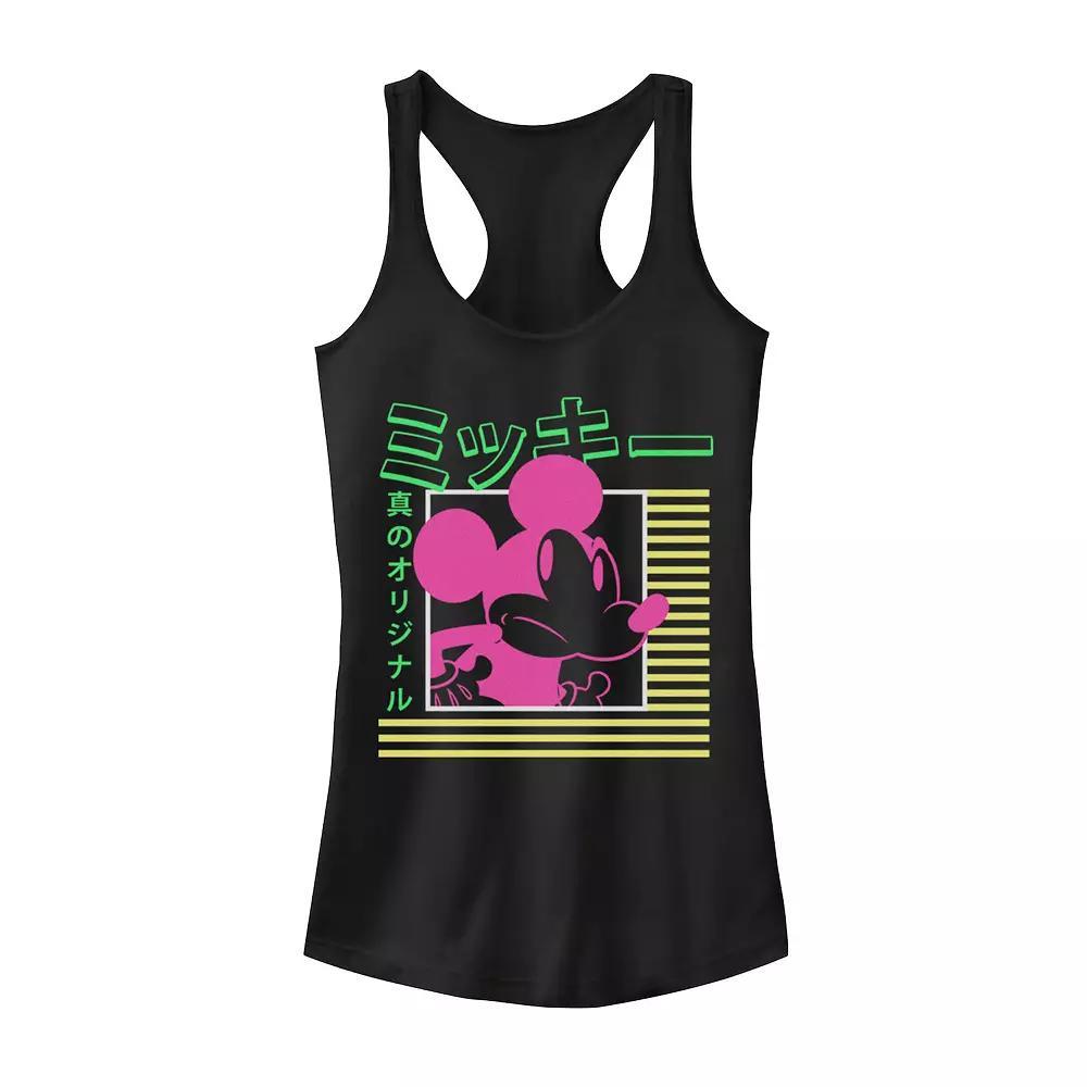 Disney's Mickey Mouse Vintage Kanji Neon Portrait Juniors' Racerback Graphic Tank Top, Girl's,  Product Image