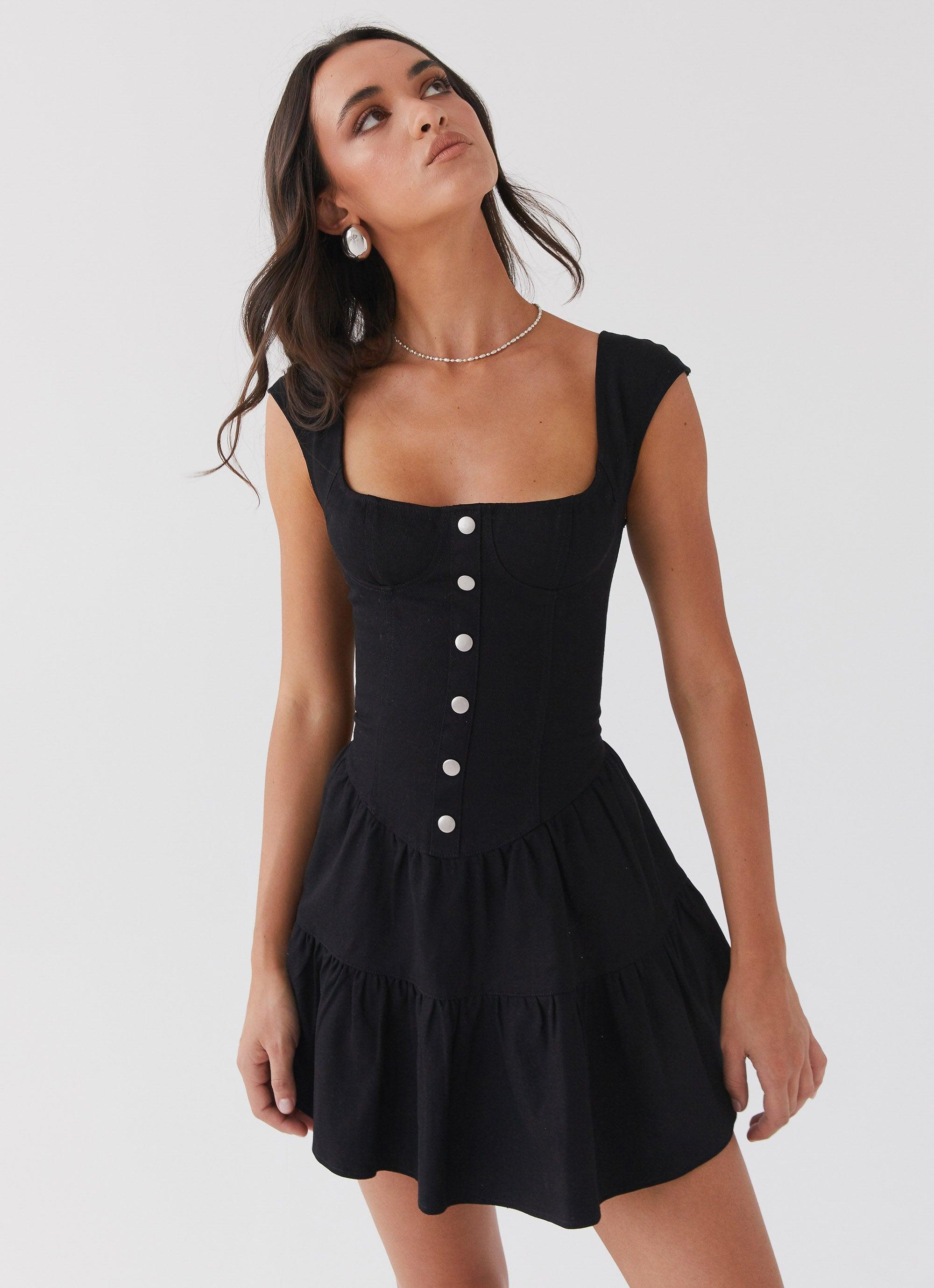 Isabella Denim Bustier Dress - Black Product Image