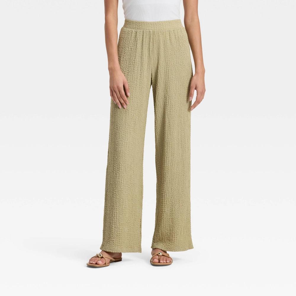 Women's Mid-Rise Regular Fit Textured Pull-On Pants - A New Day™ Product Image