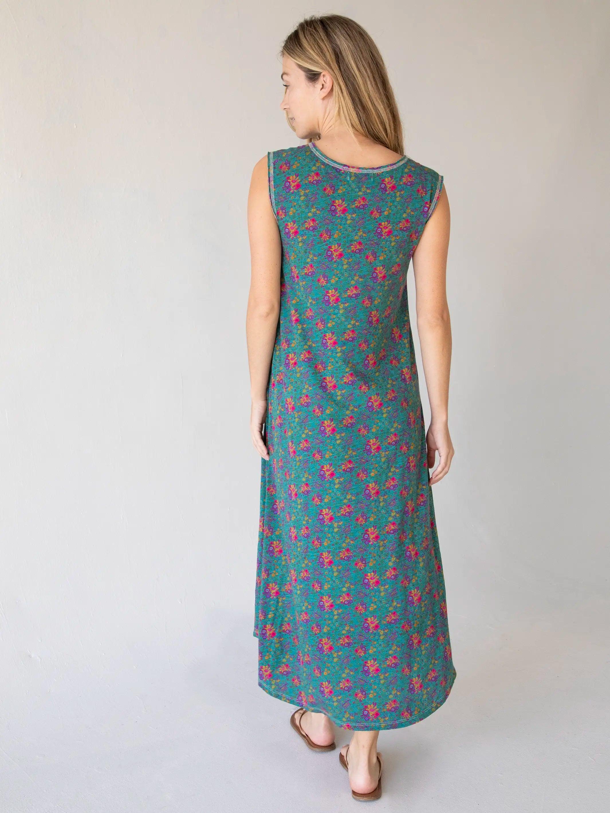 Hangout Cotton Midi Dress - Turquoise Floral Medallions Product Image