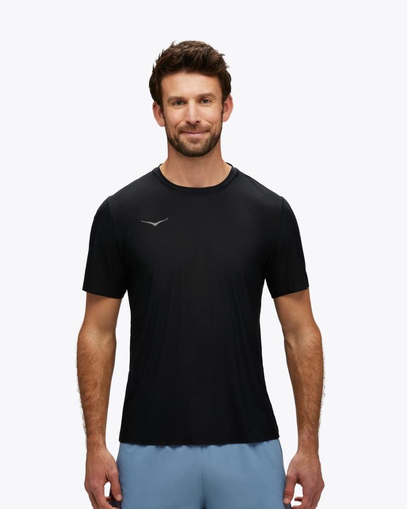 HOKA Mens Airolite Run Short Sleeve Shirt in Black, Size XL Product Image