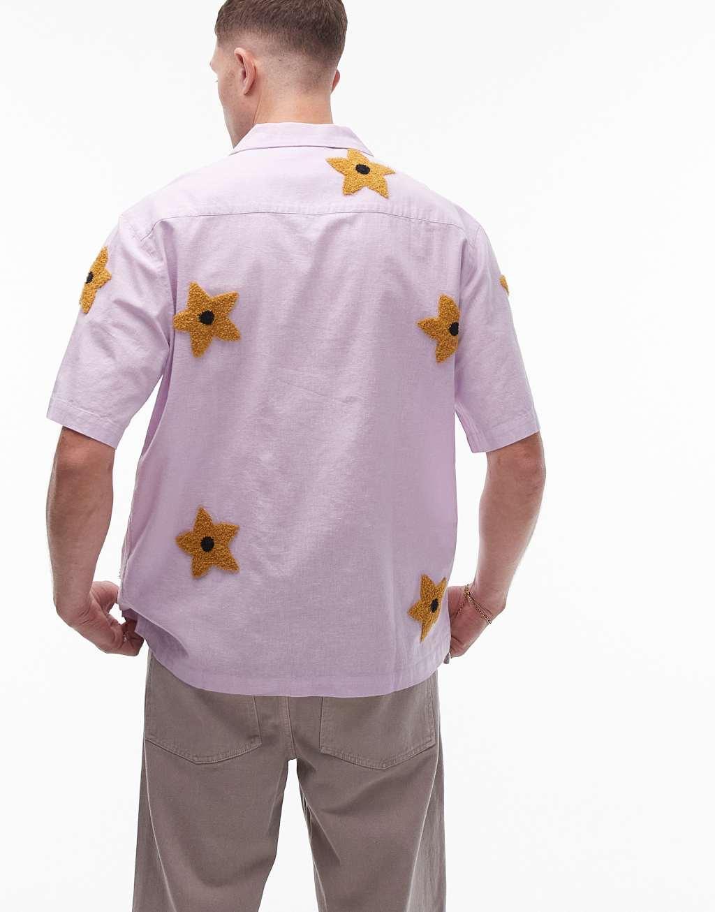 Topman short sleeve relaxed floral terrycloth shirt in pink Product Image