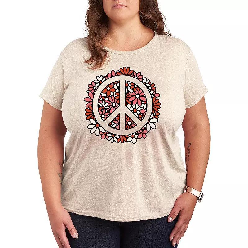 Plus Floral Peace Sign Graphic Tee, Women's,  Product Image