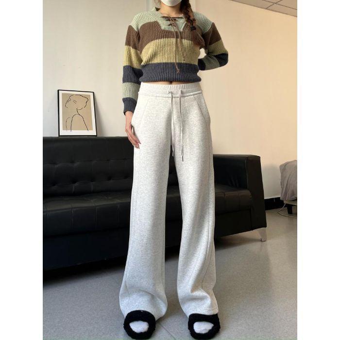 Drawstring Waist Plain Wide Leg Sweatpants Product Image