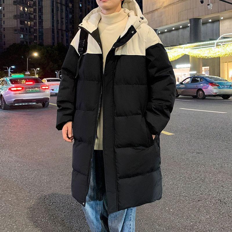 Hooded Plain Zip Long Puffer Coat Product Image