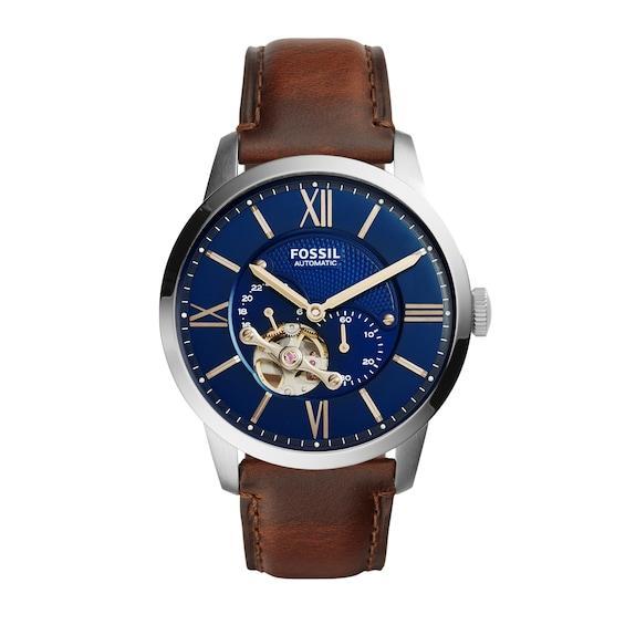 Fossil Mens Automatic Chronograph Townsman Brown Leather Strap Watch 44mm ME3110 Product Image