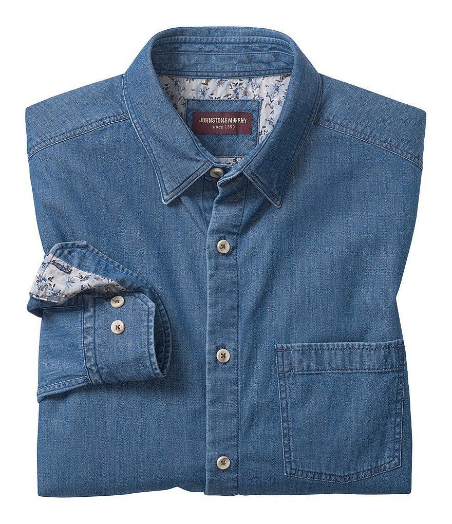 Johnston & Murphy Stretch Denim Long Sleeve Woven Shirt Product Image