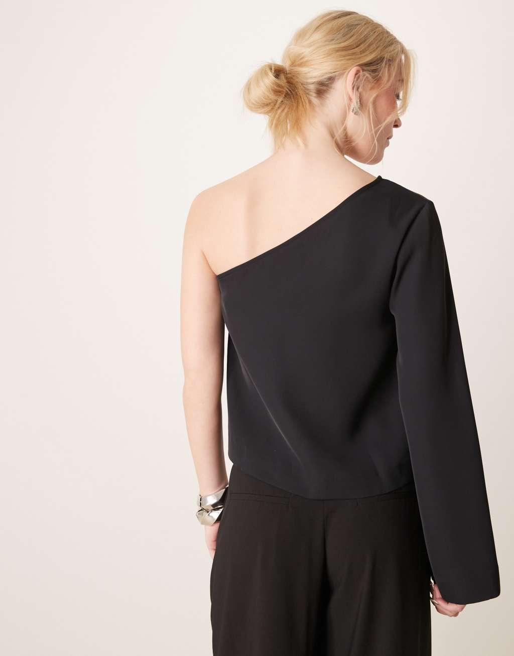 Vila one shoulder top in black Product Image