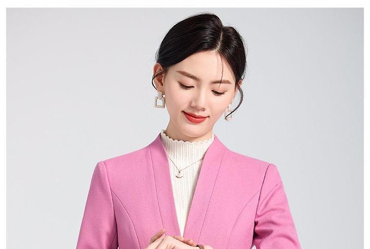 Set: Collarless Plain Single Breasted Blazer + Mid Rise Plain Slacks Product Image