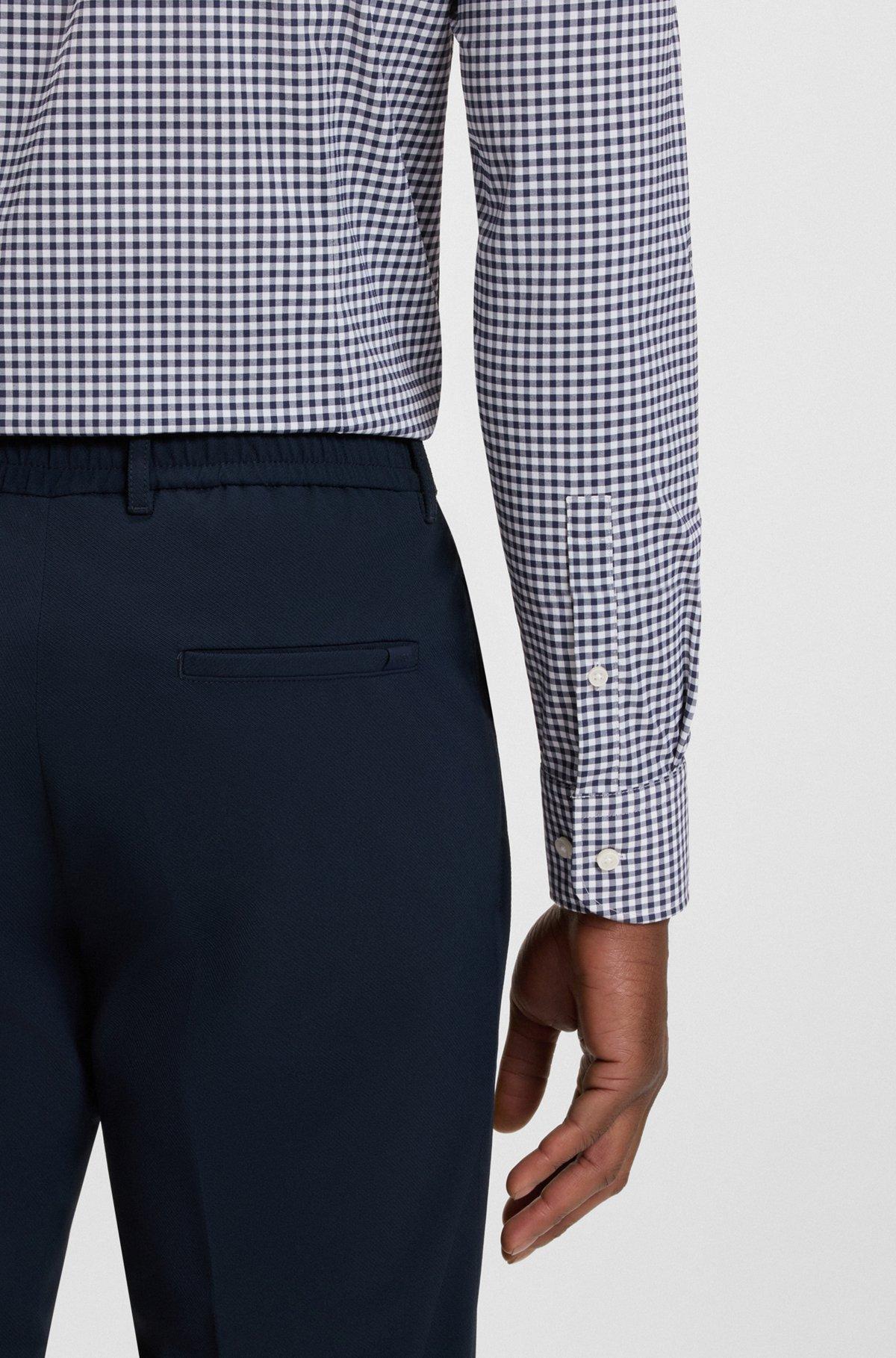 BOSS - Slim-fit shirt in checked performance-stretch poplin - Dark Blue Product Image