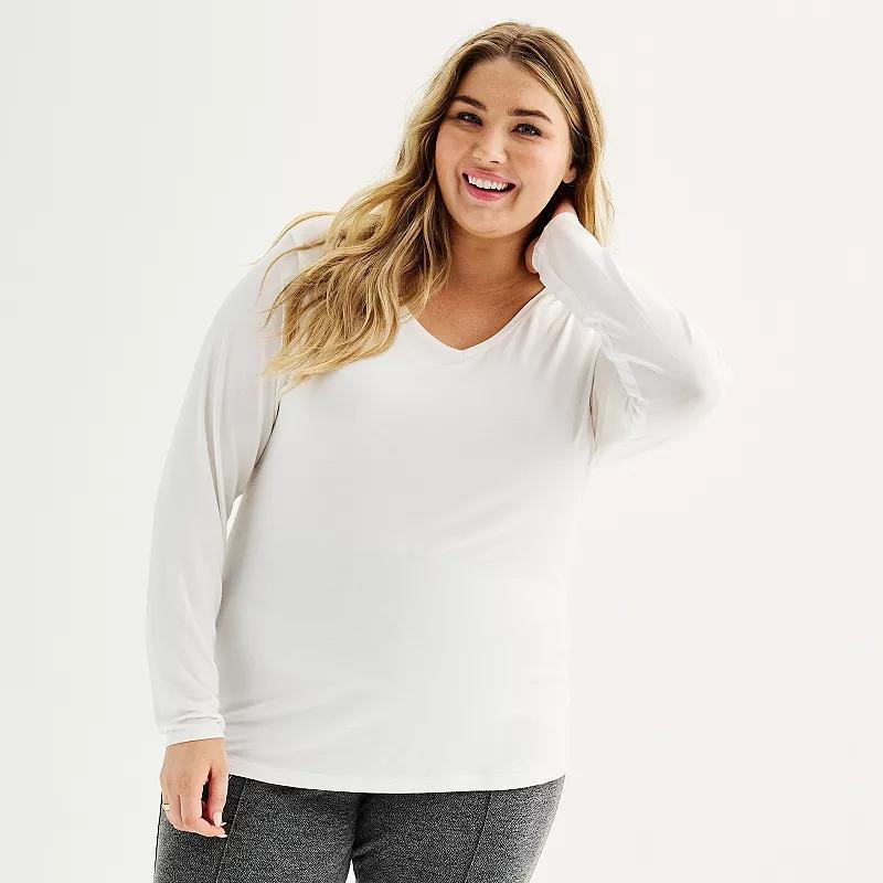 Plus Size Nine West Essential Soft Spun Long Sleeve V-Neck T-Shirt, Womens Product Image