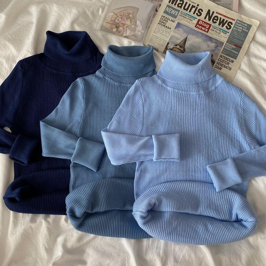 Long-Sleeve Mock Neck Knit Top Product Image