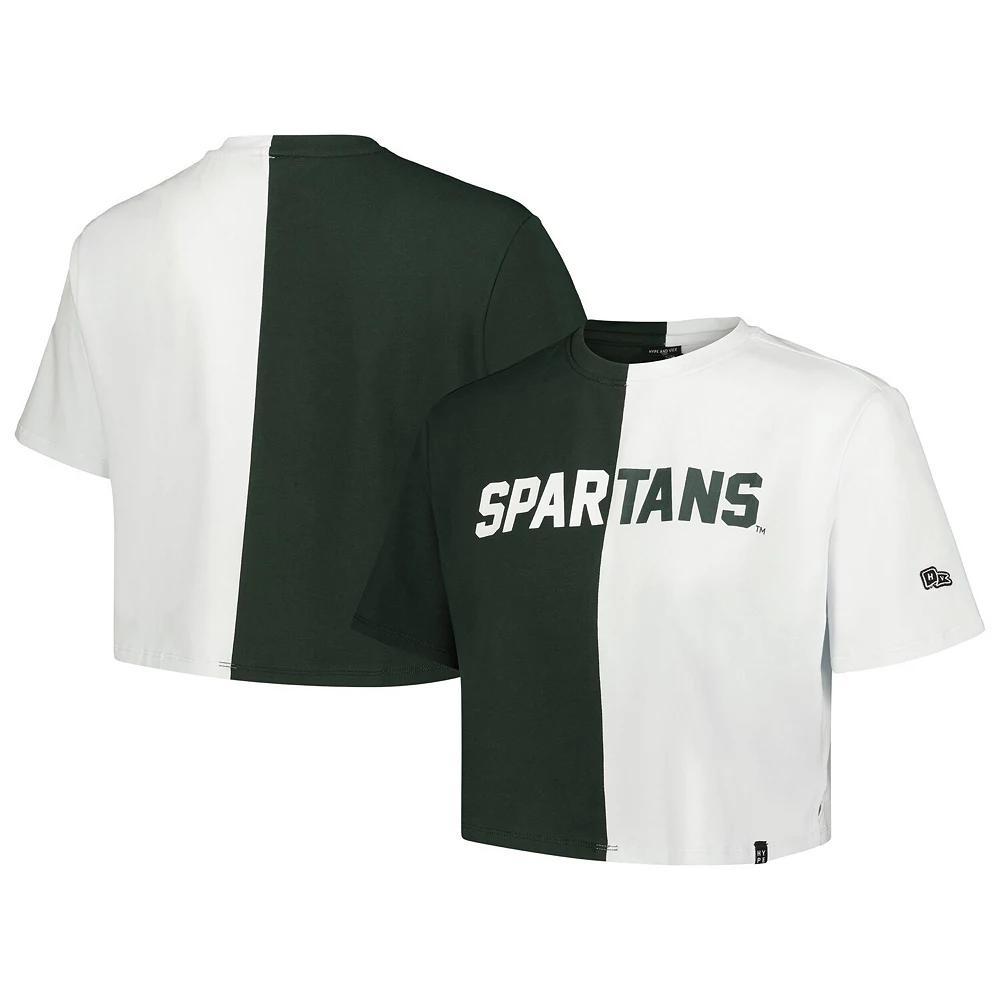 Women's Hype and Vice Green/White Michigan State Spartans Color Block Brandy Cropped T-Shirt, Size: Large Product Image