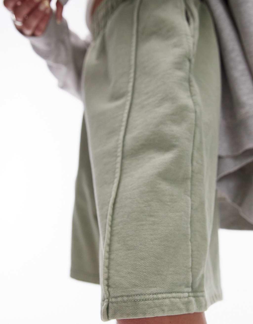 Topshop acid wash longline shorts in sage Product Image