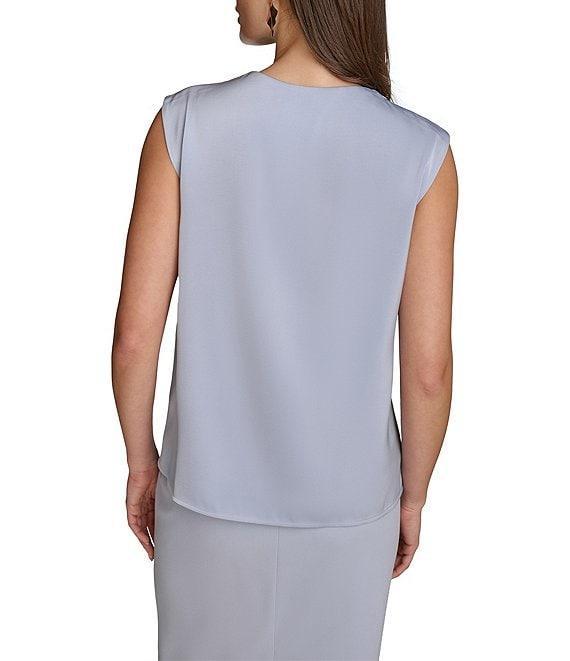 Donna Karan Charmeuse Ruched Mock Neck Pleated Shoulder Sleeveless Top Product Image